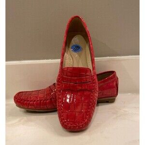Impo Flats RED Patent Leather Look  Driving Shoes Crocodile Loafers Size 6.5